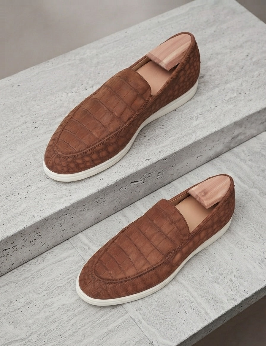 Cognac Brown Crocodile original Slip-On Casual Loafers