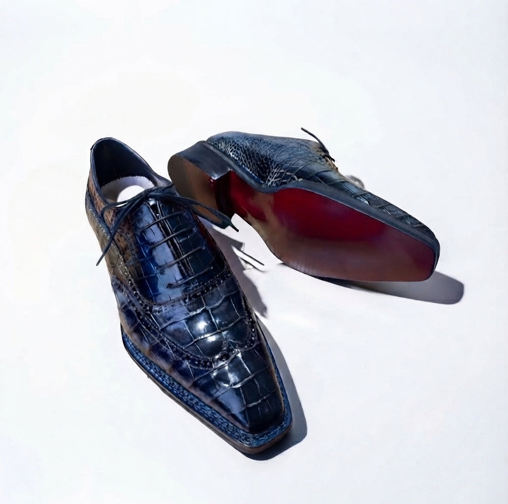 Sophisticated Navy Crocodile original Leather Oxford