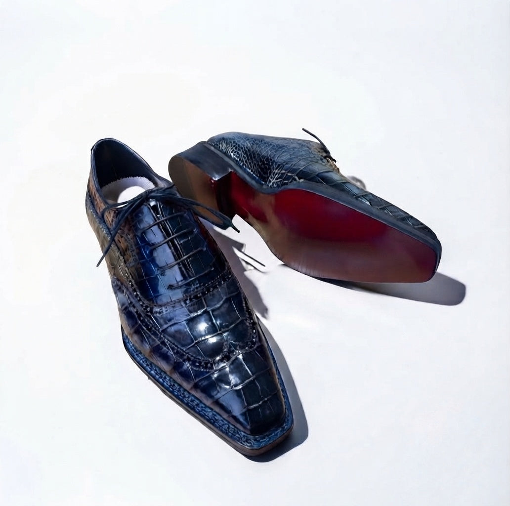 Sophisticated Navy Crocodile original Leather Oxford