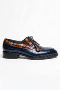 Two-Tone Blue and Brown Crocodile Leather Tassel derby