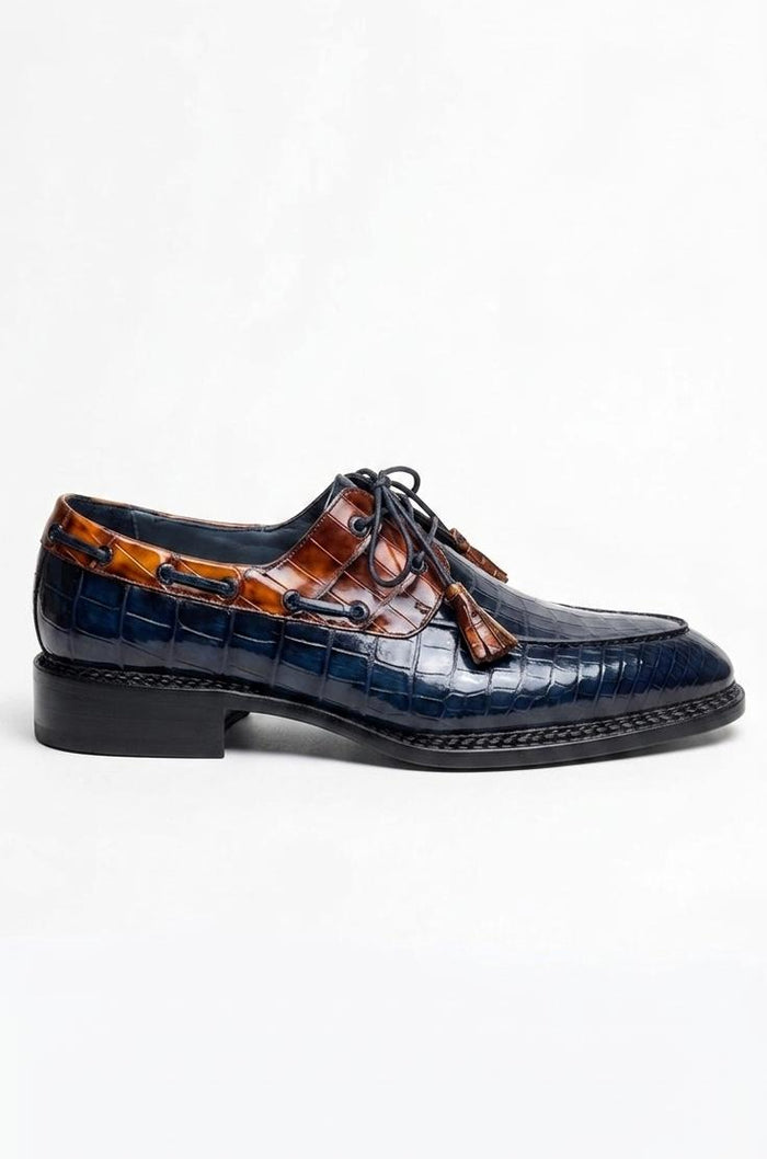 Two-Tone Blue and Brown Crocodile Leather Tassel derby