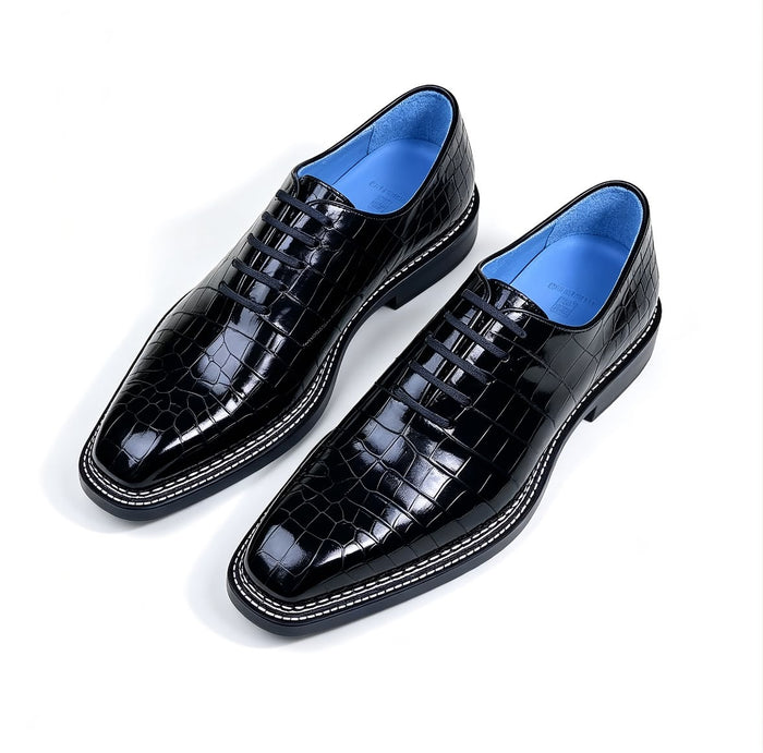 Black chiselled toe Alligator Leather Oxford Shoes