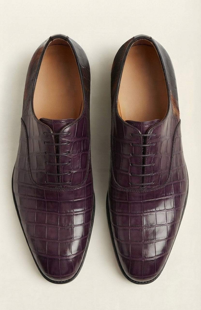 Sophisticated Deep Purple Alligator-original Leather Oxford Shoes