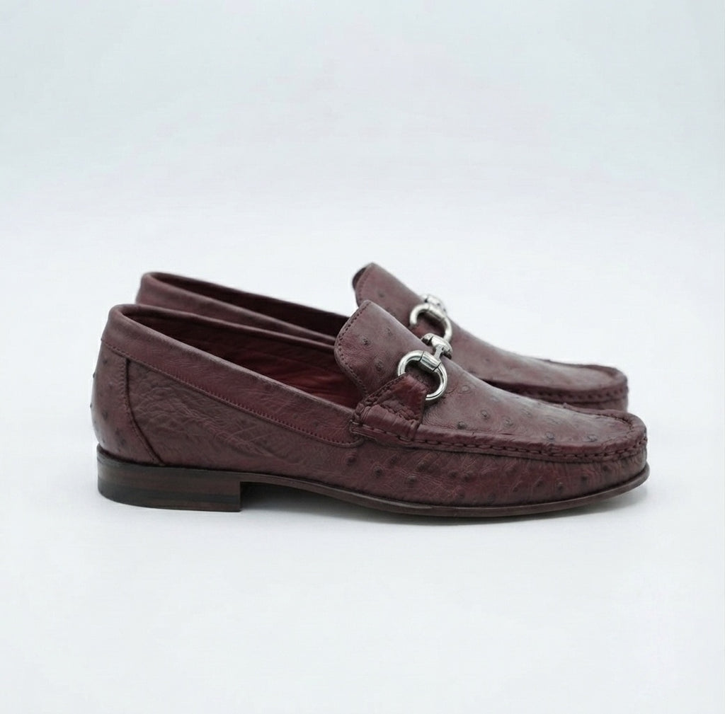 Burgundy Ostrich Leather Horsebit Loafers