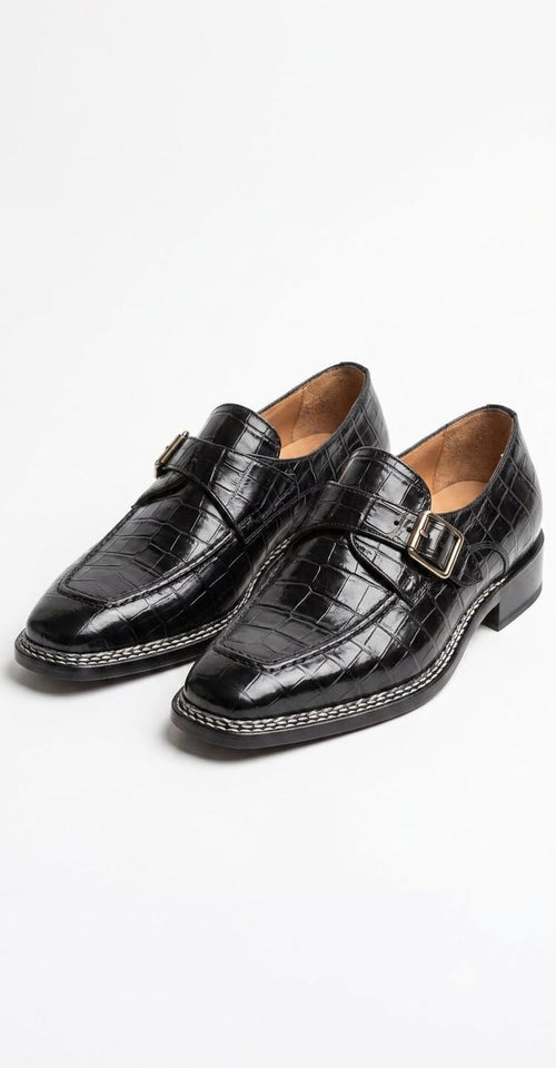 Black Crocodile Single Monk Strap