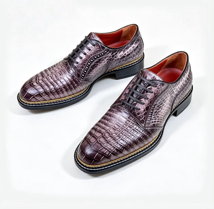 Exotic Textured Lace-Up Dress Shoes with Handcrafted Edge Detailing