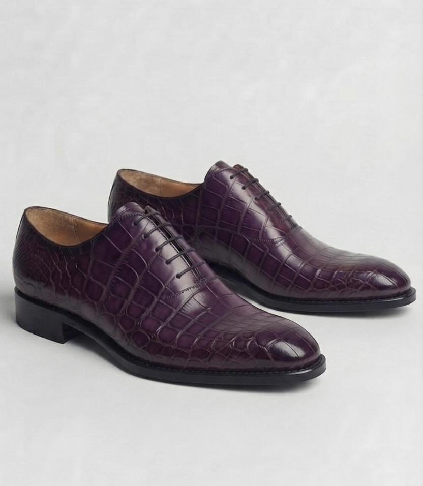 Sophisticated Deep Purple Alligator-original Leather Oxford Shoes