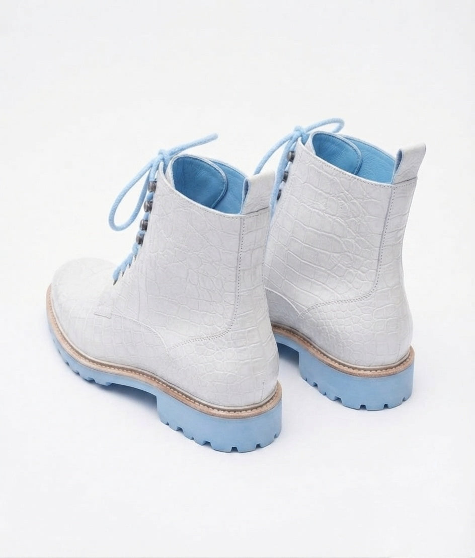 Premium White Leather Footwear with Contrast Lug Sole and Laces