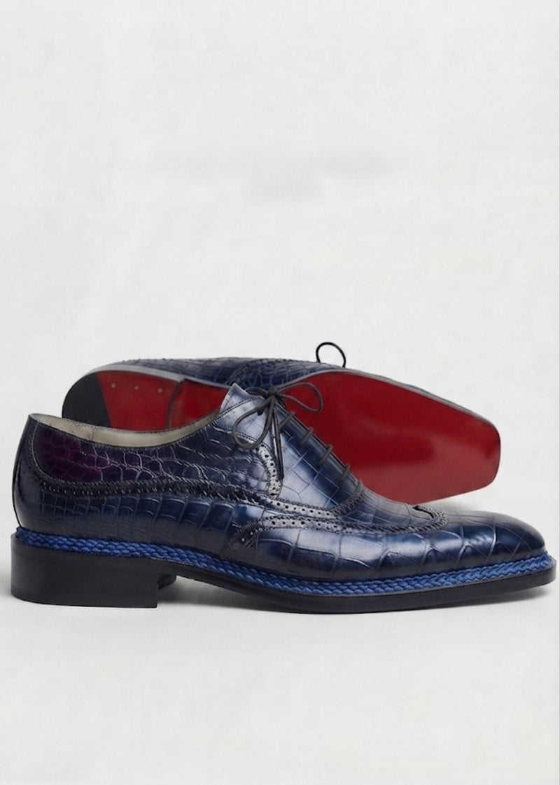 Sophisticated Navy Crocodile original Leather Oxford