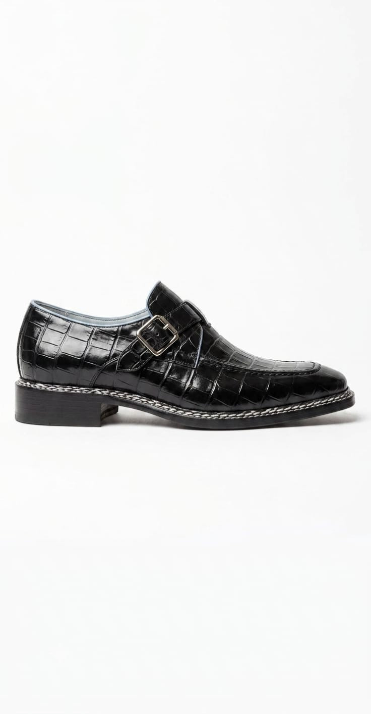 Black Crocodile Single Monk Strap